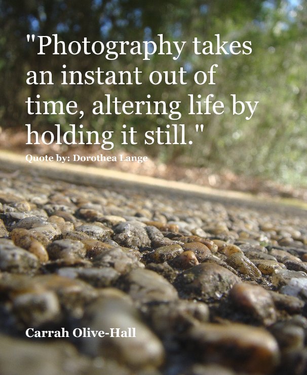 View "Photography takes an instant out of time, altering life by holding it still." Quote by: Dorothea Lange by Carrah Olive-Hall