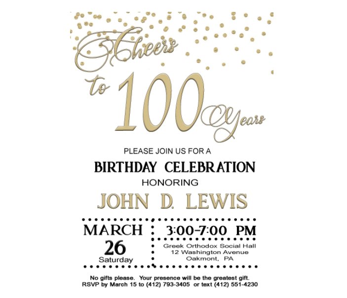 John D. Lewis Turns 100 nach Ann Zavitsanos anzeigen