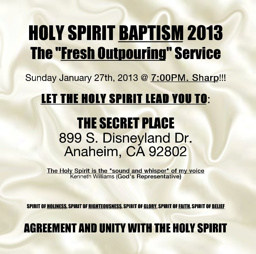View Holy Spirit Baptism 2013 The "Fresh Outpouring" Service by THE HOLY SPIRIT